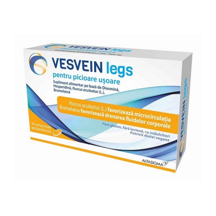 Supliment alimentar Vesvein Legs pentru picioare usoare 30 comprimate, Alfasigma