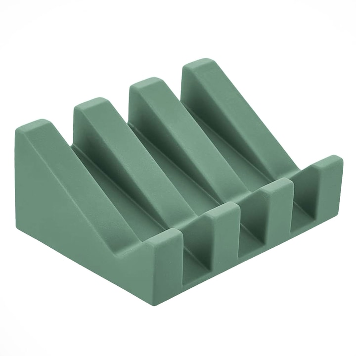 Suport pentru sapun din silicon VGMANNTA, design modern, drenaj rapid, verde, 9.6x7x4cm