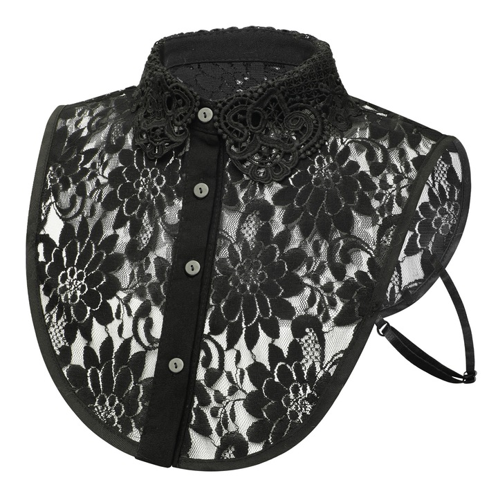 VGMANNTA Női csipke gallér, levehető, Dickey csipke Jabot, levehető gallér nőknek - fekete