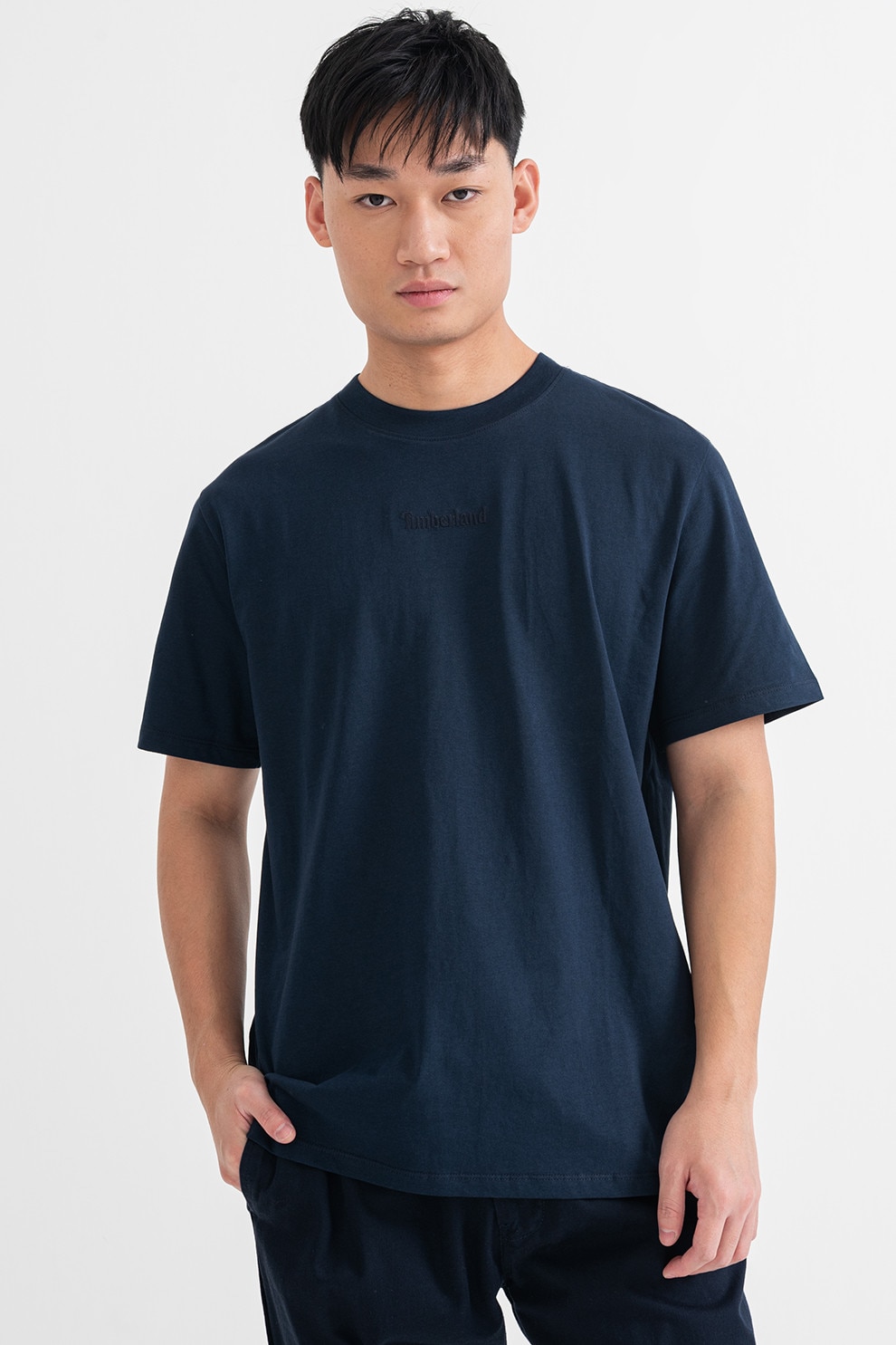 Timberland, Tricou de bumbac cu logo brodat, Albastru ultramarin, M