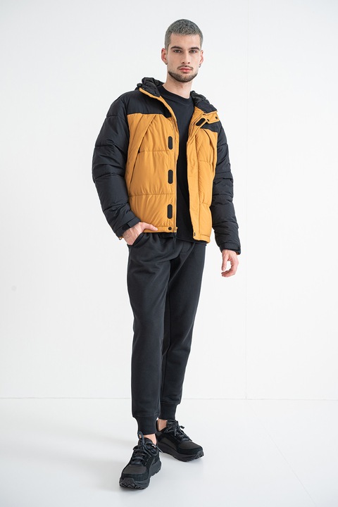 Timberland, Geaca bufanta cu finisaj rezistent la apa, Negru/Caramel