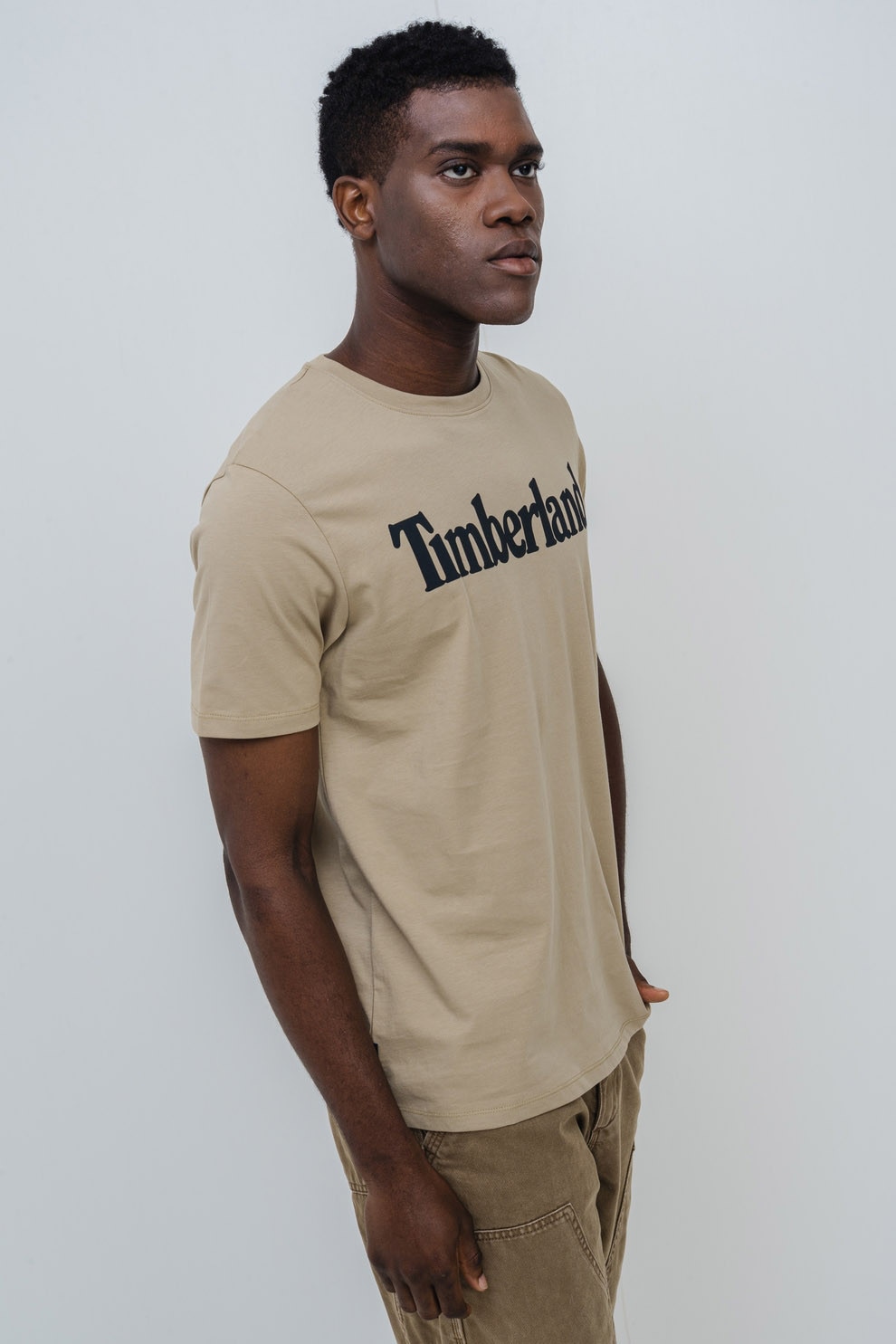 Timberland, Tricou cu imprimeu logo Linear, Negru, Verde prafuit, XL