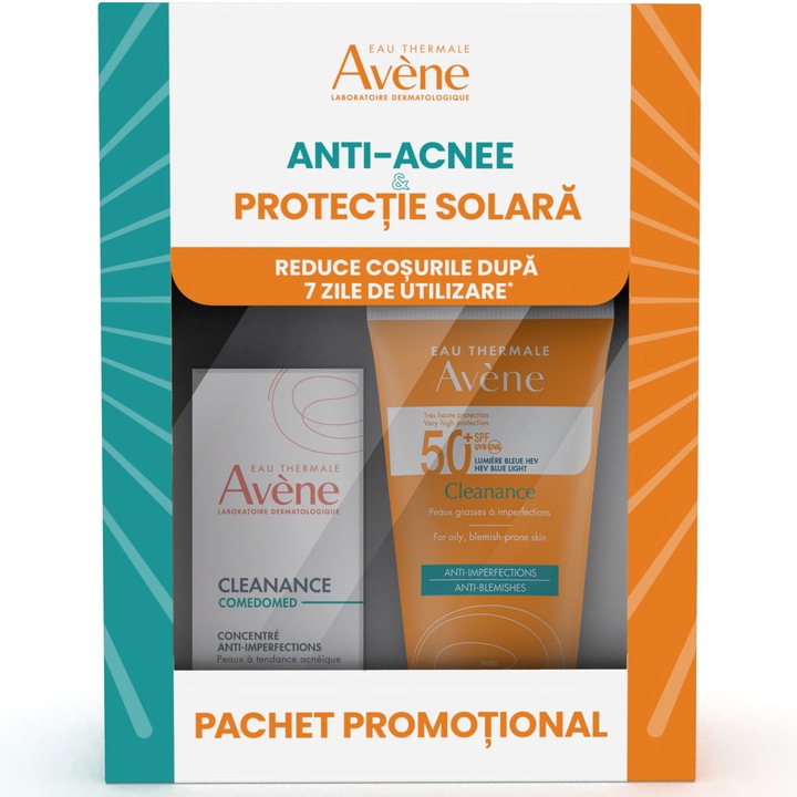 Pachet Avene: Concentrat anti-imperfectiuni Cleanance Comedomed 30 ml + Crema SPF50+ pentru ten gras cu imperfectiuni Cleanance, 50 ml