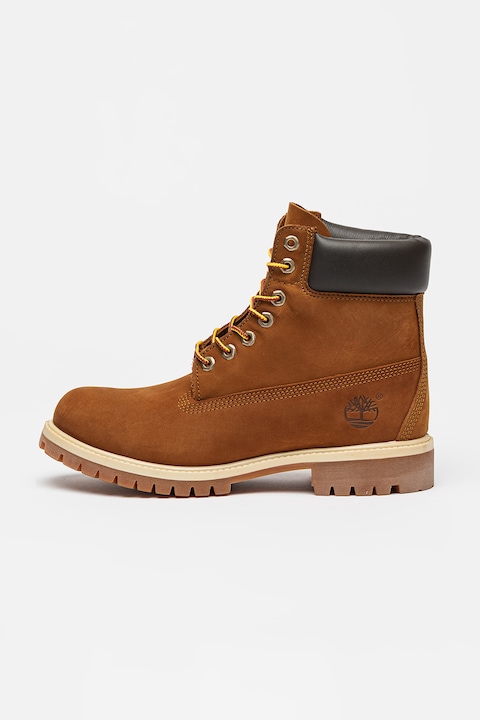 Timberland, Bocanci impermeabile de piele nabuc cu garnituri de piele Premium 6, Maro scortisoara
