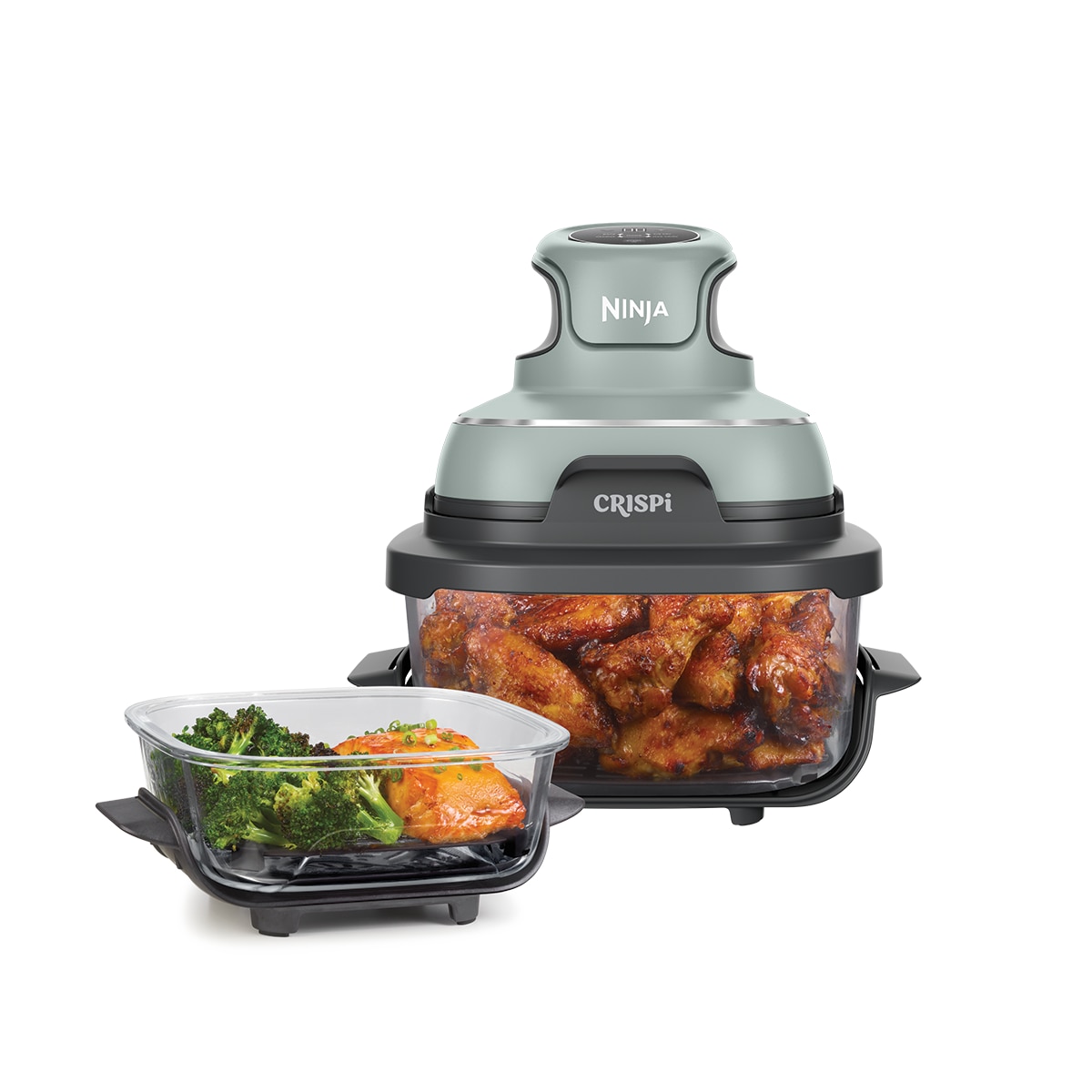 Friteuza cu aer cald Ninja CRISPi 4in1 FN101, PowerPod 1700W, 3.8L/1.4L, 2 recipiente sticla termorezistenta TempWare, 2 placi cu invelis ceramic Crisper Plate, 2 capace pentru dep