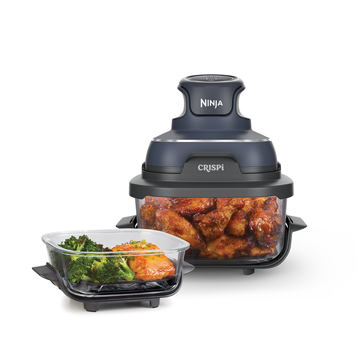 Friteuza cu aer cald Ninja CRISPi 4in1 FN101, PowerPod 1700W, 3.8L/1.4L, 2 recipiente sticla termorezistenta TempWare, 2 placi cu invelis ceramic Crisper Plate, 2 capace pentru dep