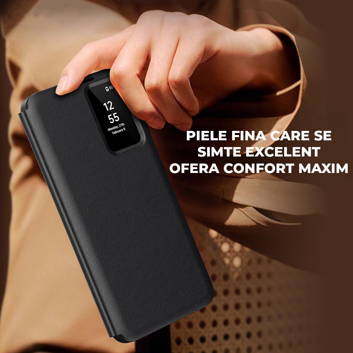 Husa pentru Samsung Galaxy S25 FE FlipSmart DaDen®, Functie Smart View, Suport carduri, Calitate Premium, Piele ecologica, Negru