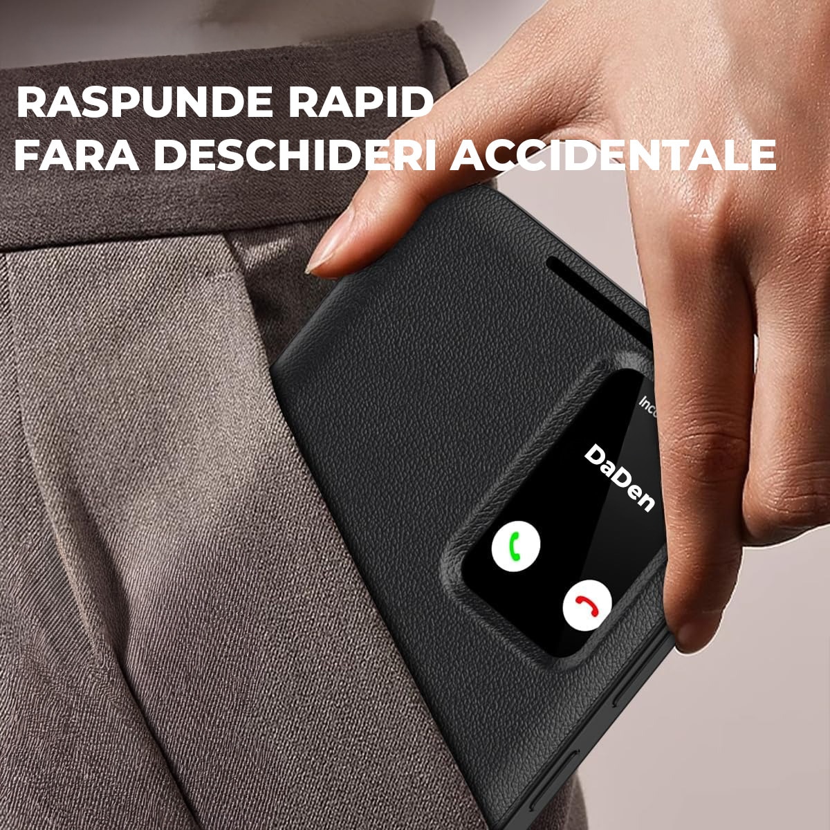 Husa pentru Samsung Galaxy S25 FE FlipSmart DaDen®, Functie Smart View, Suport carduri, Calitate Premium, Piele ecologica, Negru