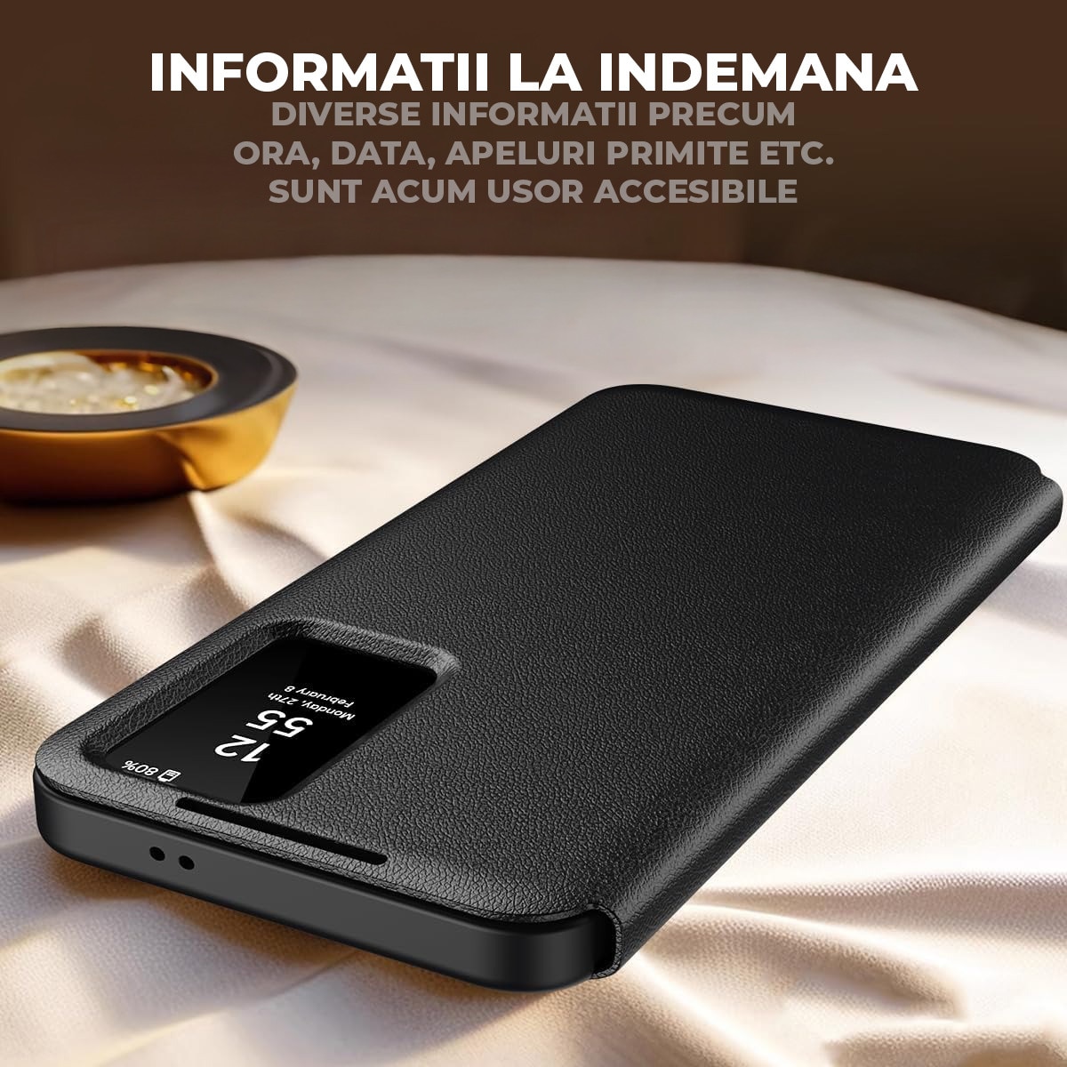 Husa pentru Samsung Galaxy S25 FE FlipSmart DaDen®, Functie Smart View, Suport carduri, Calitate Premium, Piele ecologica, Negru