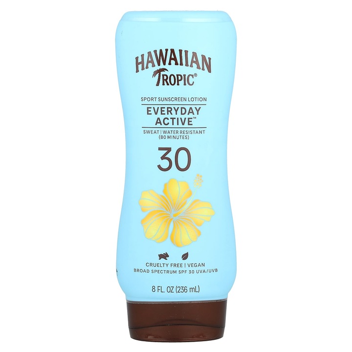 Lotiune de protectie solara, Hawaiian Tropic, Everyday Active, SPF 30, 236 ml, rezistenta la apa, vegana