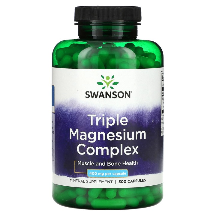 Complex Triplu de Magneziu, Swanson, 400 mg, 300 capsule, suport pentru muschi si oase
