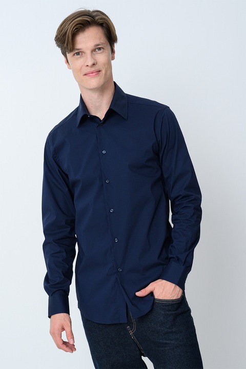 United Colors of Benetton, Szűk fazonú pamuttartalmú ing, Sötétkék