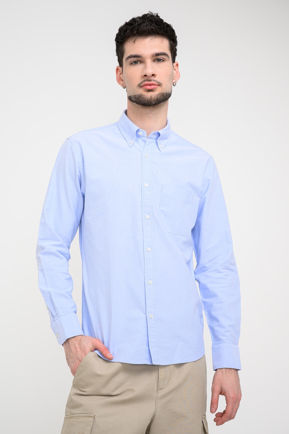 United Colors of Benetton, Camasa de bumbac cu maneci lungi Oxford, Albastru glaciar, XL