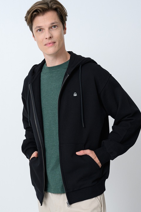 United Colors of Benetton, Худи с памук и цип, Черен