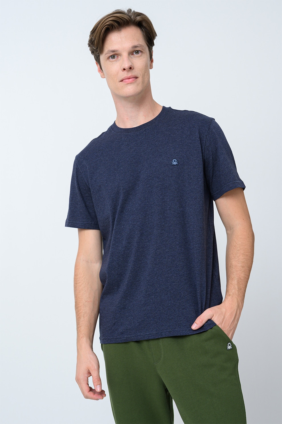 United Colors of Benetton, Tricou relaxed fit din bumbac organic, Albastru inchis melange, L