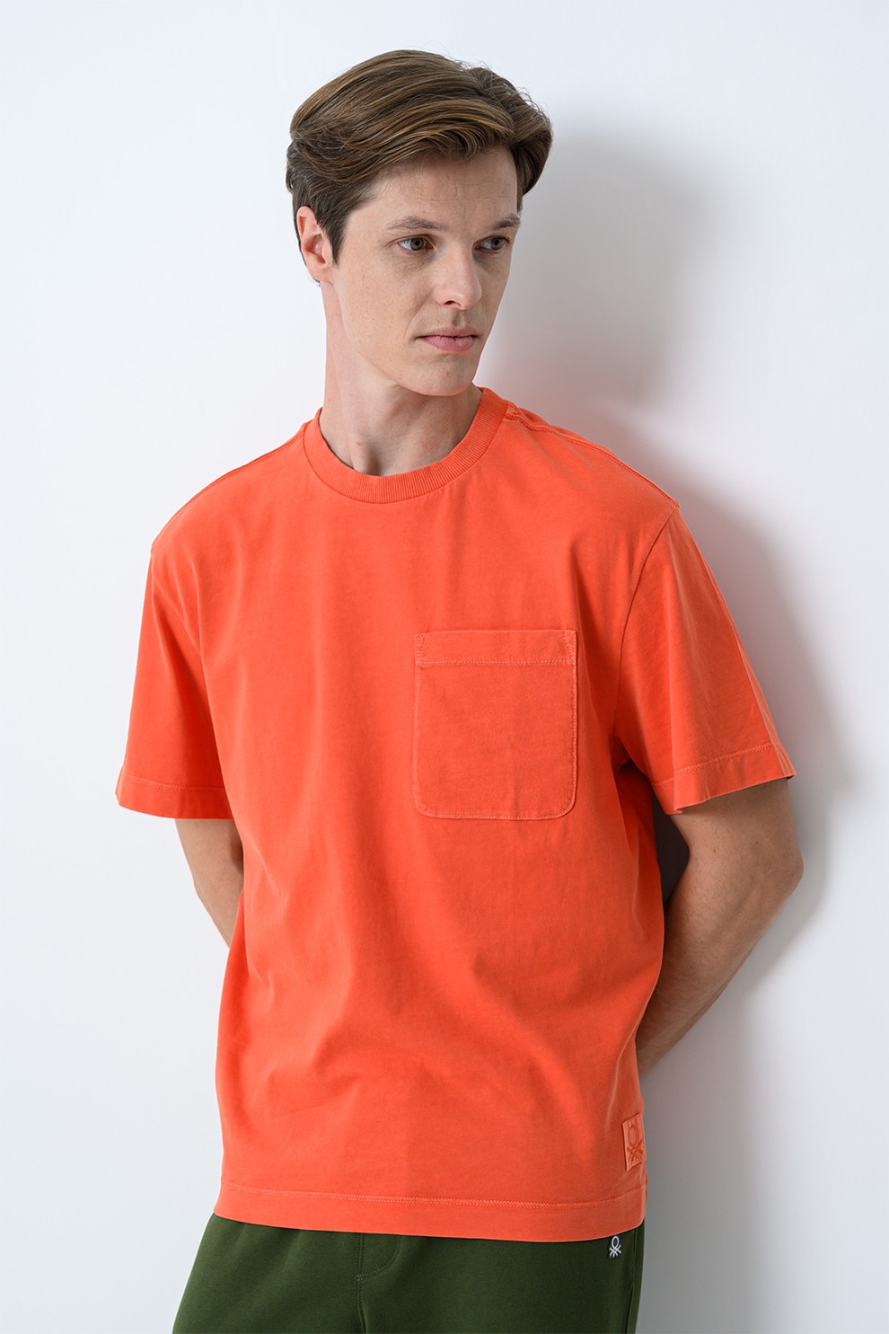 United Colors of Benetton, Tricou supradimensionat cu buzunar aplicat pe piept, Portocaliu, L