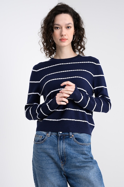 United Colors of Benetton, Pulover cu model in dungi, Alb/Albastru inchis