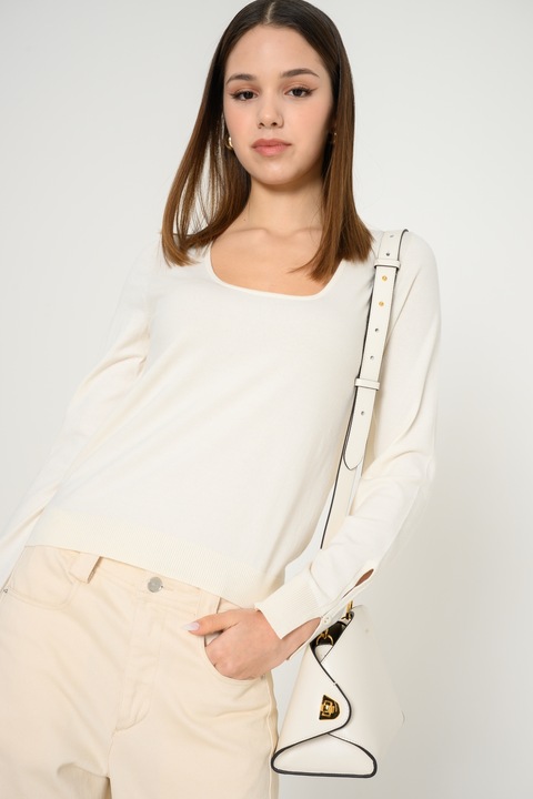 United Colors of Benetton, Pulover cu decolteu patrat, Bej deschis