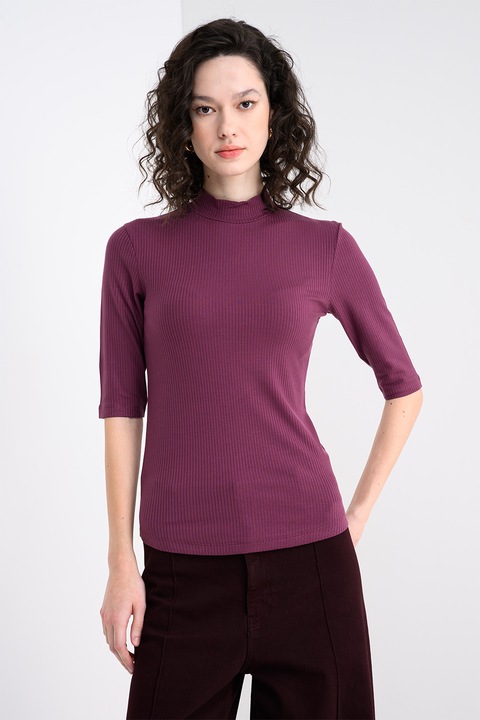 United Colors of Benetton, Bluza slim fit cu model uni, Violet pruna