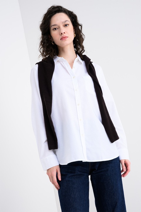 United Colors of Benetton, Camasa din amestec de bumbac cu buzunar pe piept, Alb