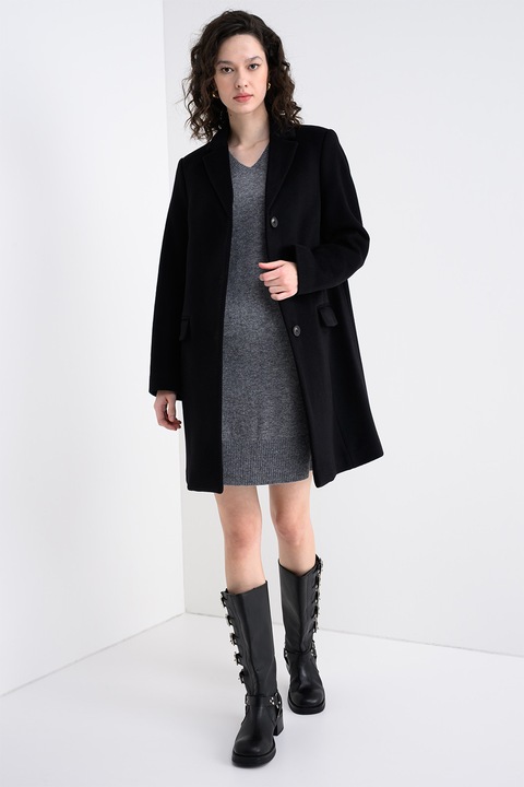 United Colors of Benetton, Palton din amestec de lana, Negru