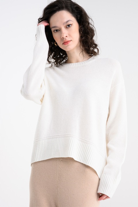 United Colors of Benetton, Pulover din amestec de lana cu maneci cazute, Alb
