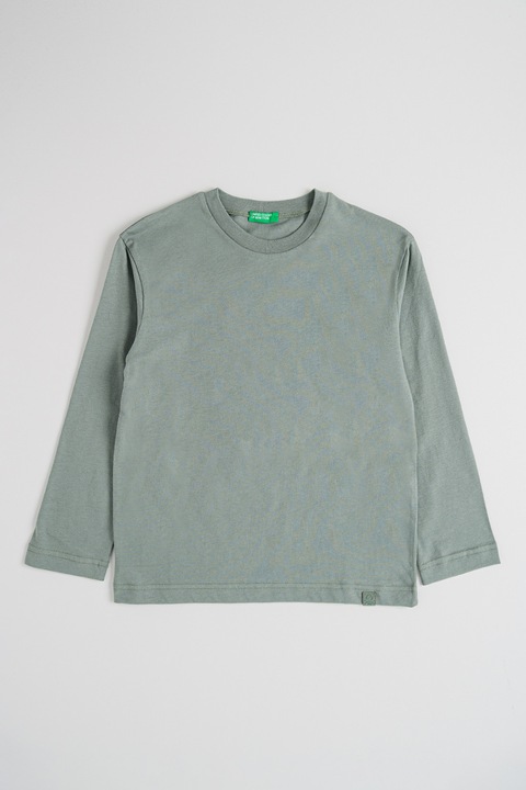 United Colors of Benetton, Bluza din bumbac cu decolteu la baza gatului, Verde