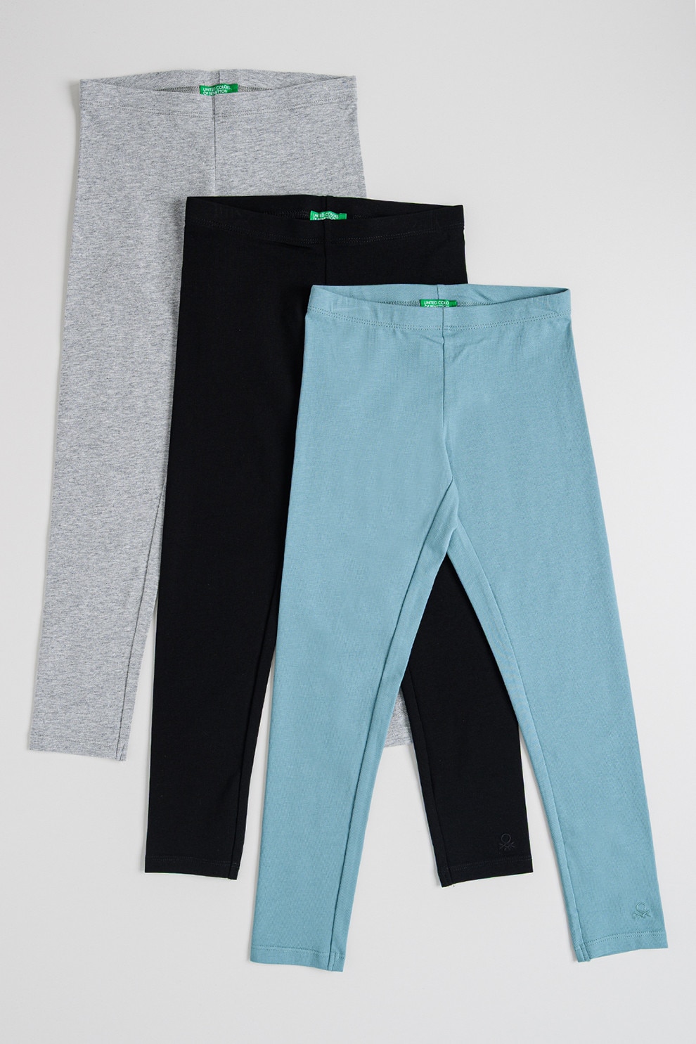 United Colors of Benetton, Set de colanti cu model uni - 3 perechi, Verde, Negru, Gri deschis melange, 140 CM