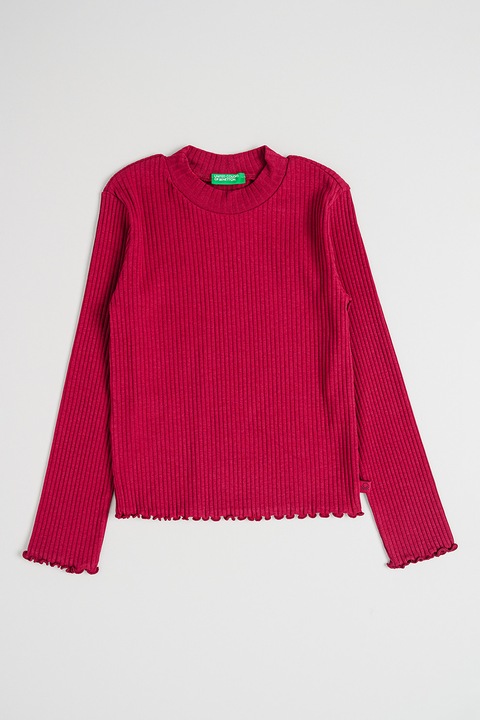 United Colors of Benetton, Bluza striata de bumbac cu terminatie valurita, Visiniu
