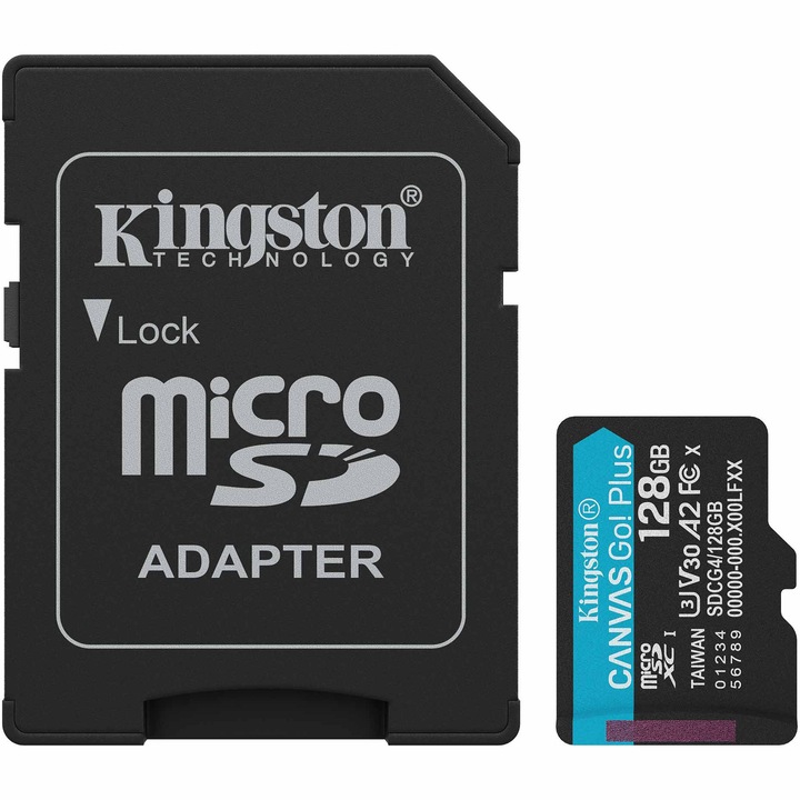 Card de Memorie MicroSDXC Kingston, 128GB,Canvas GO Plus, Cu Adaptor