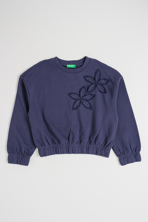 United Colors of Benetton, Памучен суитшърт с бродерия, Прашно синьо