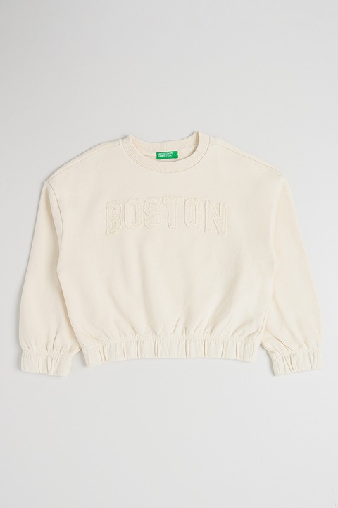 United Colors of Benetton, Памучен суитшърт с бродерия, Крем