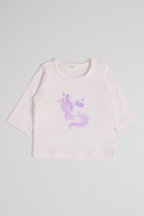 United Colors of Benetton, Bluza din bumbac cu model grafic, Roz pal