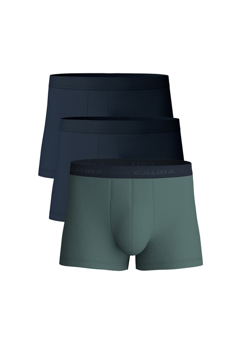 CALIDA, Set de boxeri din amestec de bumbac - 3 perechi, Albastru inchis/Verde inchis