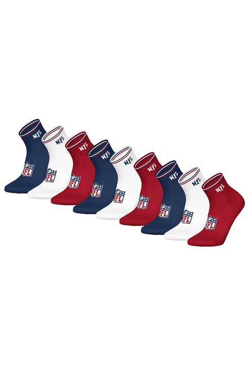 NFL, Set de sosete pana la glezna unisex - 9 perechi, Rosu/Alb/Albastru inchis