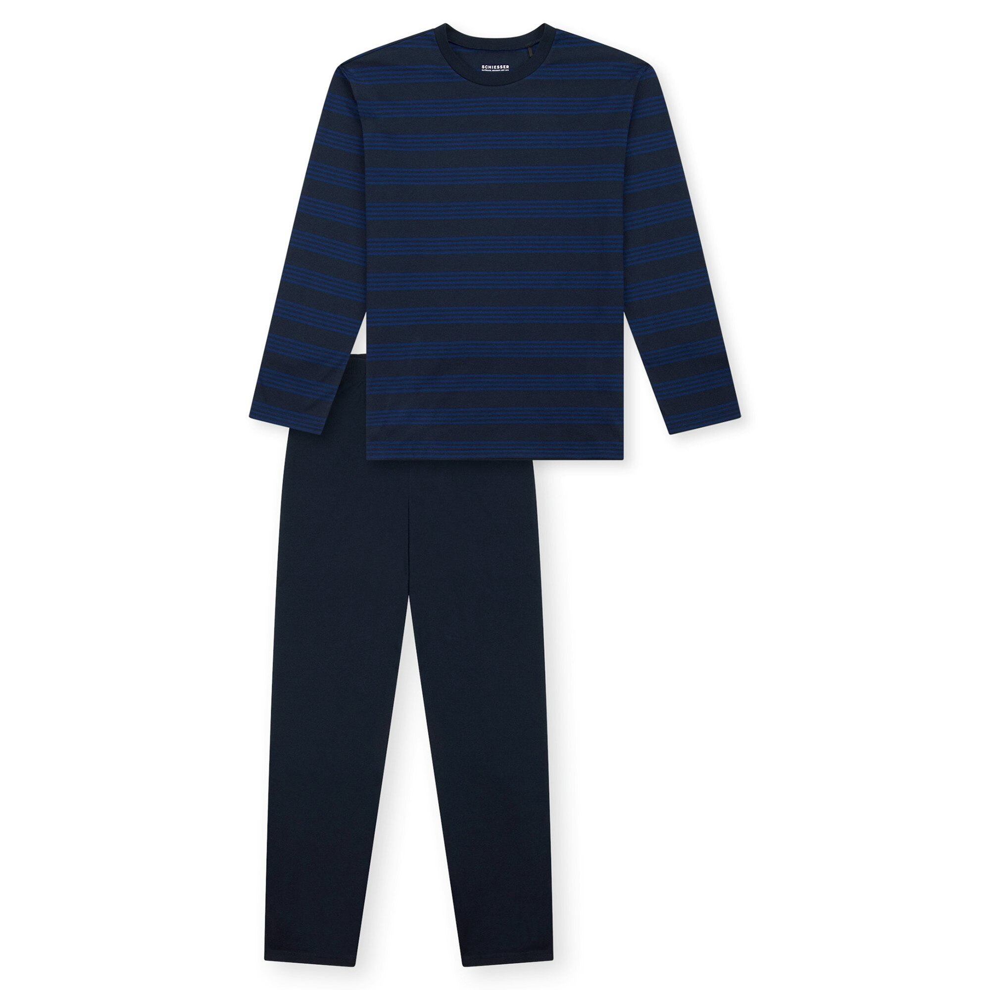 Schiesser, Bluza lejera de pijama cu dungi, Albastru inchis, 140 CM
