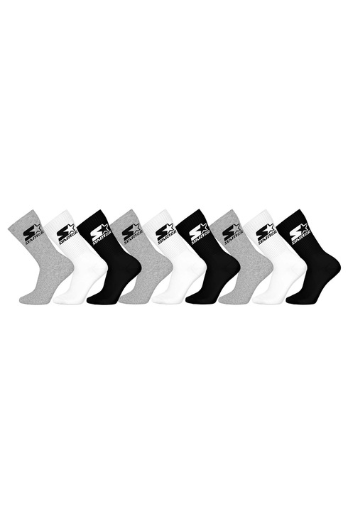 Starter, Set de sosete lungi cu imprimeu logo - 9 perechi, Alb, Negru, Gri, 43-46