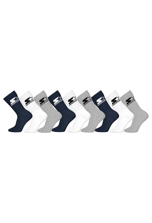 Starter, Set de sosete lungi cu imprimeu logo - 9 perechi, Alb, Gri, Albastru inchis, 43-46