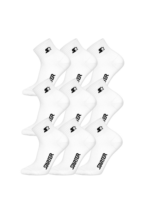 Starter, Set de sosete scurte unisex cu logo - 9 perechi, Alb