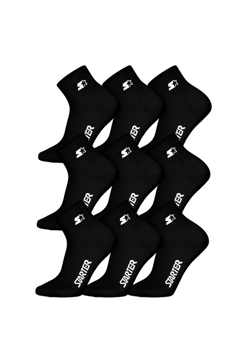 Starter, Set de sosete scurte unisex cu logo - 9 perechi, Negru