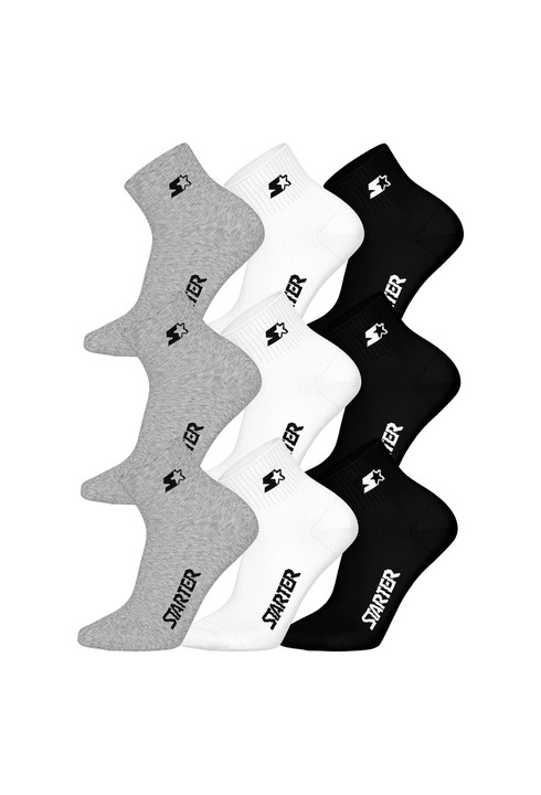 Starter, Set de sosete scurte unisex cu logo - 9 perechi, Alb/Negru/Gri