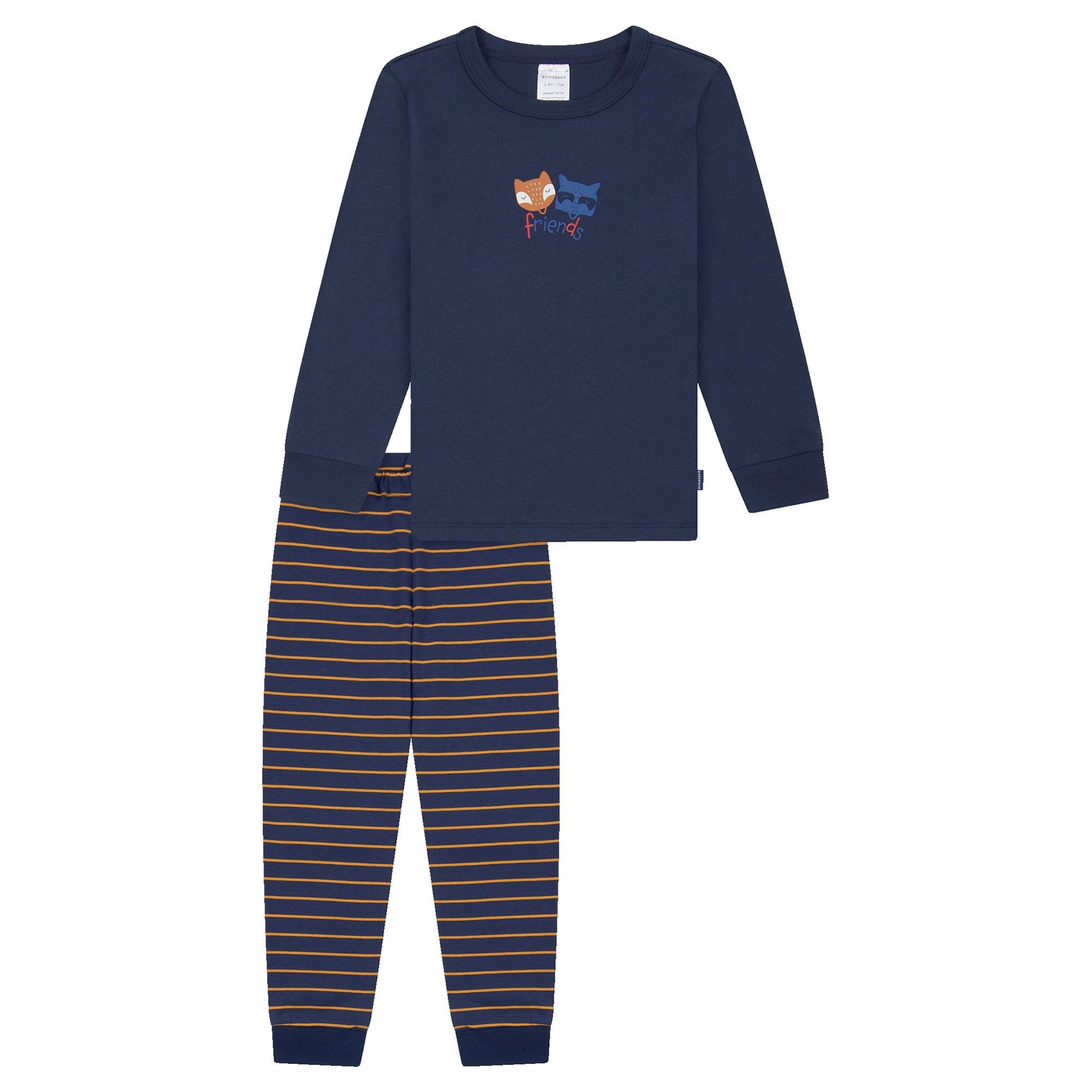 Schiesser, Pijama din bumbac cu imprimeu, Albastru inchis, 116 CM