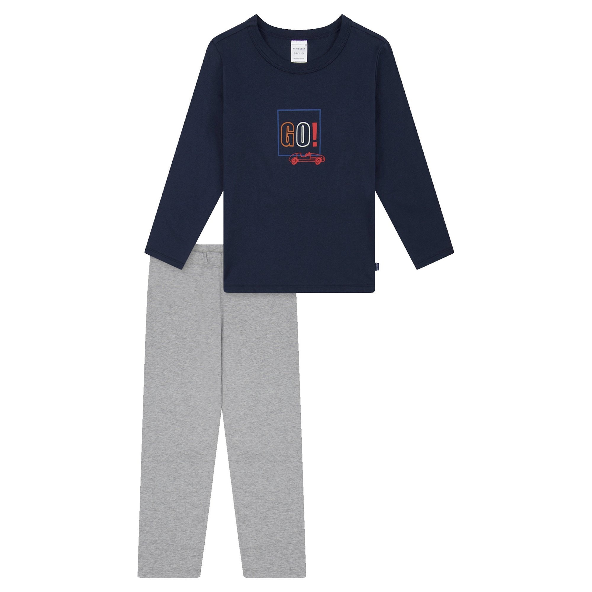 Schiesser, Pijama cu pantaloni lungi din bumbac cu imprimeu, Gri, Albastru, 104 CM