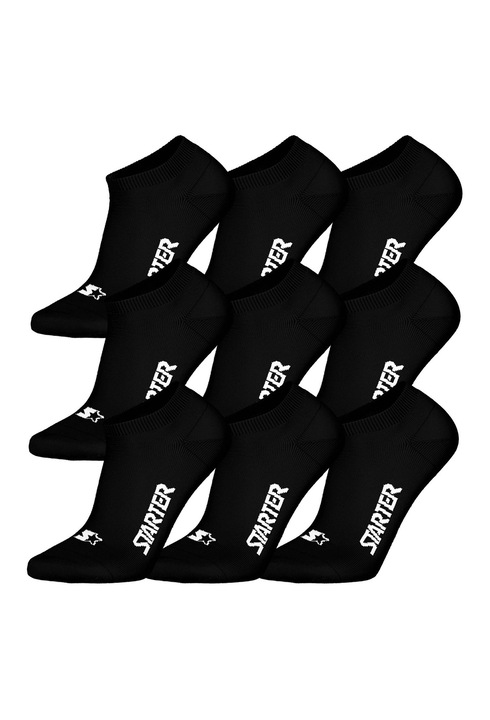 Schiesser, Set de sosete scurte unisex cu logo - 9 perechi, Negru