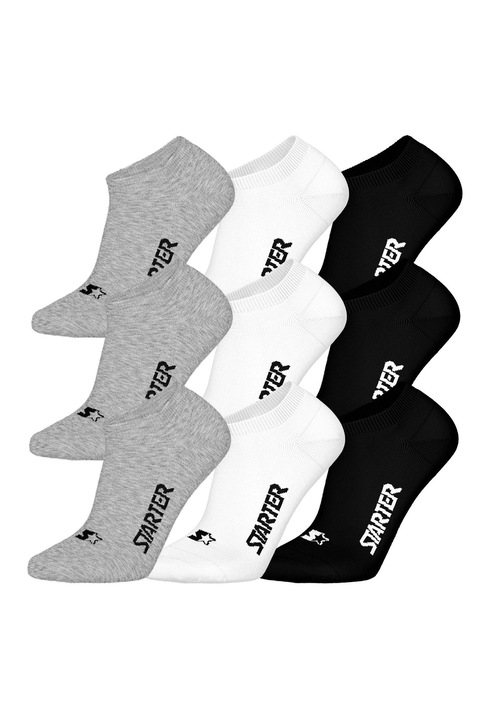 Schiesser, Set de sosete scurte unisex cu logo - 9 perechi, Alb/Negru/Gri