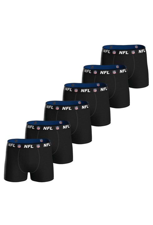 NFL, Set de boxeri cu banda logo in talie - 6 perechi, Negru