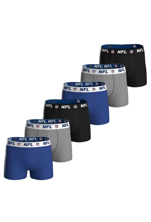 NFL, Set de boxeri cu banda logo in talie - 6 perechi, Negru/Gri/Albastru