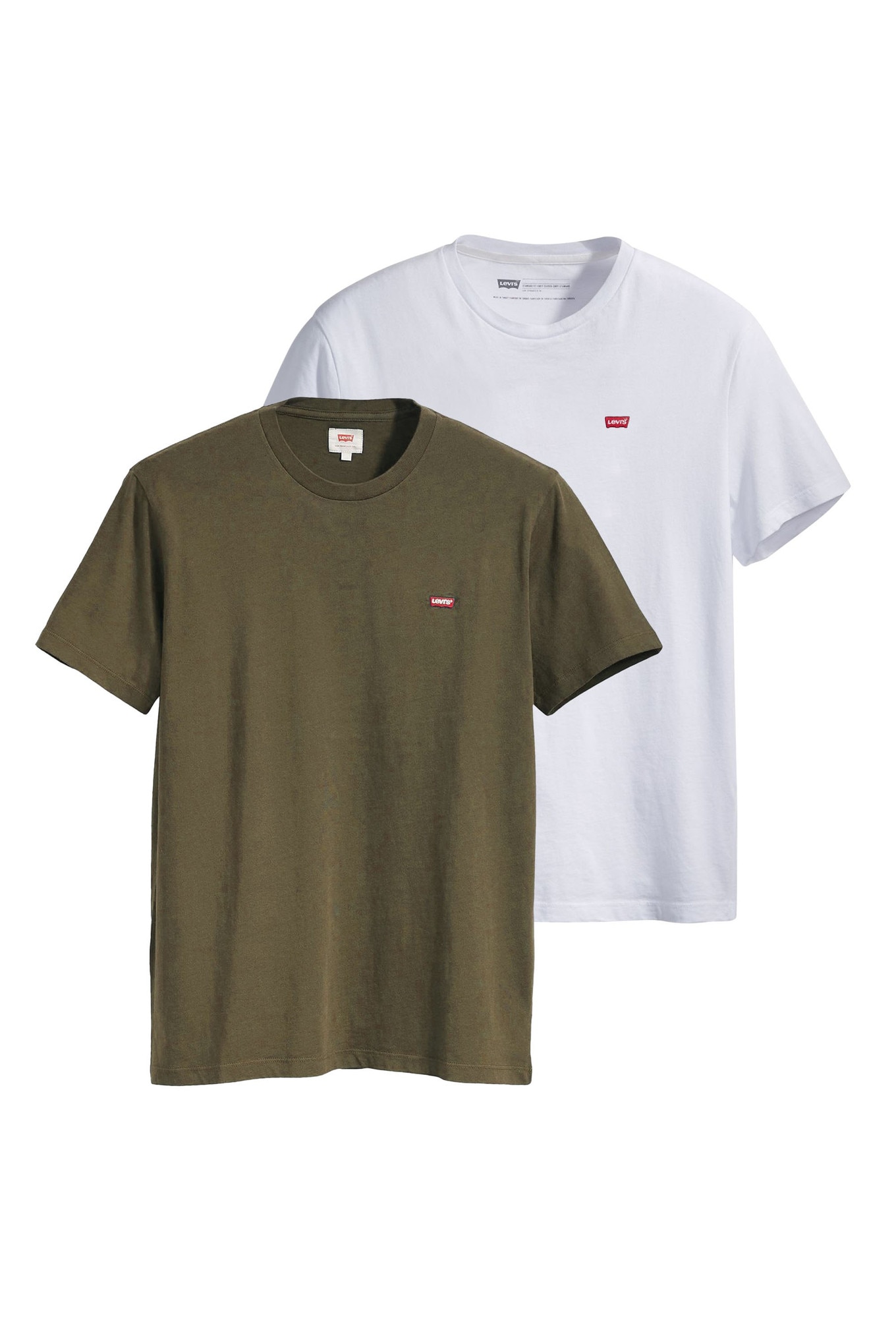 Levi's, Set de tricouri din bumbac cu logo brodat discret - 2 piese, Alb, Verde masliniu, M