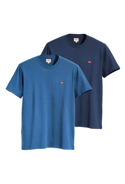 Levi's, Set de tricouri din bumbac cu logo brodat discret - 2 piese, Albastru indigo/Albastru