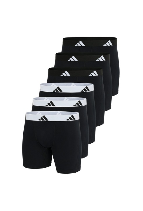 adidas, Set de boxeri cu banda logo in talie - 6 perechi, Negru/Alb optic